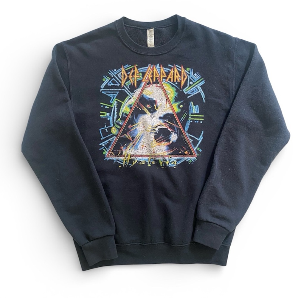 Def Leppard Hysteria Graphic Sweatshirt Black Band Crewneck SZ S Rock Merch